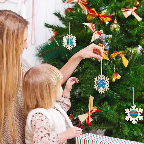 Miniatura 2 de 10 piezas de kits de punto de cruz de Navidad en madera Adornos de Navidad de punto de cruz Decoraciones colgantes de Navidad para manualidades