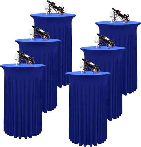 Miniatura 22 de 6 paquetes de faldas de mesa de cóctel redondas de 32" x 43" de elastano elástico con drapeados ondulados, fundas de mesa de cóctel ajustadas