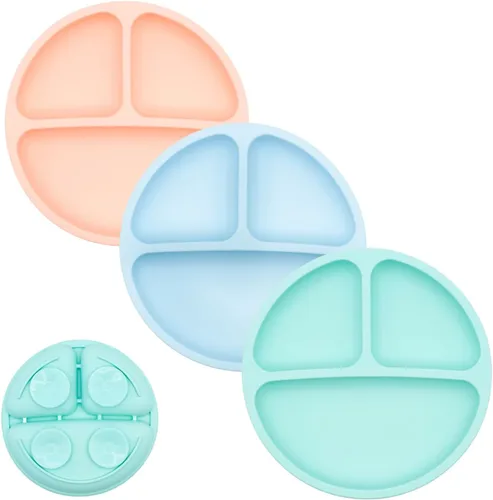Miniatura 21 de WeeSprout - Platos de succión para bebés y niños pequeños con tapas, 100% silicona, diseño dividido para comedores selectivos, aptos para microondas