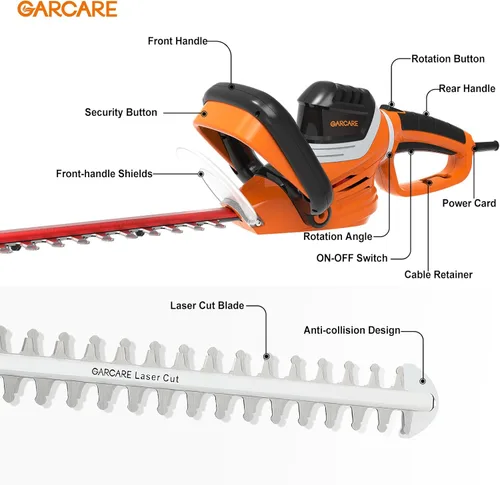 Miniatura 2 de GARCARE Cortadora de Setos Eléctrica con Cable de 4.8 Amperios, Cuchilla Láser de Doble Acción de 24 Pulgadas, Cortadora de Árboles y Ramas