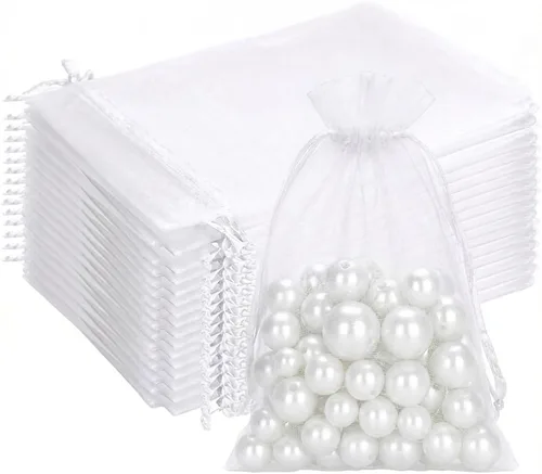 Miniatura 30 de G2PLUS Bolsas de organza con cordón de 4 x 6 pulgadas, 100 bolsas de organza azul aguamarina, bolsas de malla transparente para joyas, bolsa