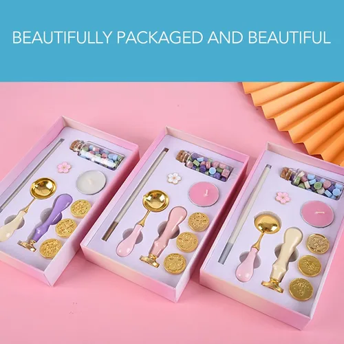 Miniatura 3 de Jeanoko Kit de sellos reemplazables con patrones de sello de cera con broche de mango de sello de madera para el hogar, escuela, oficina, invitación