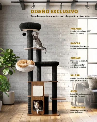Miniatura 2 de Torre moderna de árbol para gatos de interior de 63 pulgadas, árboles resistentes para gatos grandes, torre de árbol para gatos adultos Maine Coon