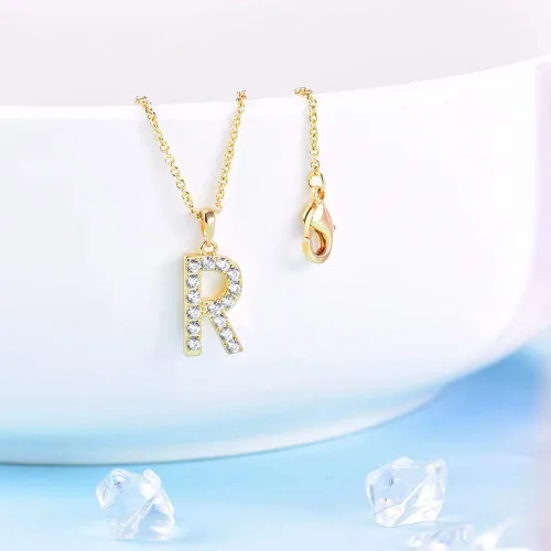 Miniatura 3 de Tarsus Collar con dije de inicial con zirconias cúbicas para mujeres y niñas.