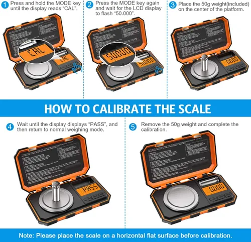 Miniatura 6 de Báscula digital profesional de miligramo, 1.76 oz (actualizada) báscula de joyería de tamaño de bolsillo de alta precisión máxima, báscula Naranja