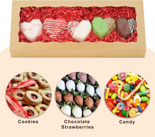 Miniatura 6 de 5 cajas para galletas de 12 x 5 x 1.5 pulgadas, cajas de panadería con ventana, caja para fresas cubiertas de chocolate para Navidad, San Valentín
