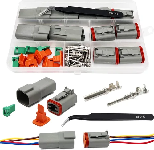 Miniatura 9 de Kit de Conectores Deutsch de 2 Pines 10 Juegos, Kit de Conector DT Gris, Conectores de Cable Impermeables para Automóviles de 2 Pines, Kit