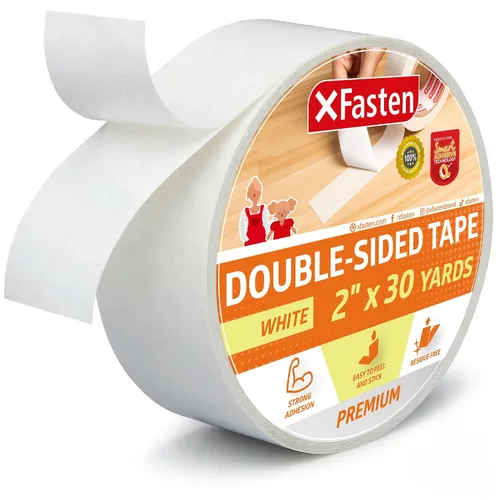 XFasten Cinta adhesiva de doble cara, blanca, extraíble y sin residuos, 2 pulgadas x 30 yardas, cinta adhesiva de dos caras segura para superficies