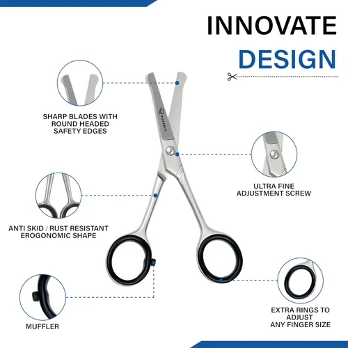 Miniatura 2 de Ruvanti Tijeras de corte de pelo para niños de 5.2 pulgadas, tijeras de peluquería de punta redondeada de seguridad para niños, bebés y recorte