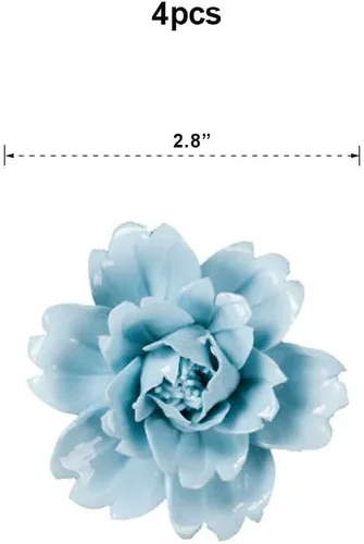 Miniatura 2 de Insiswiner - Escultura de flores de cerámica hecha a mano para colgar en la pared, decoración 3D, peonía azul