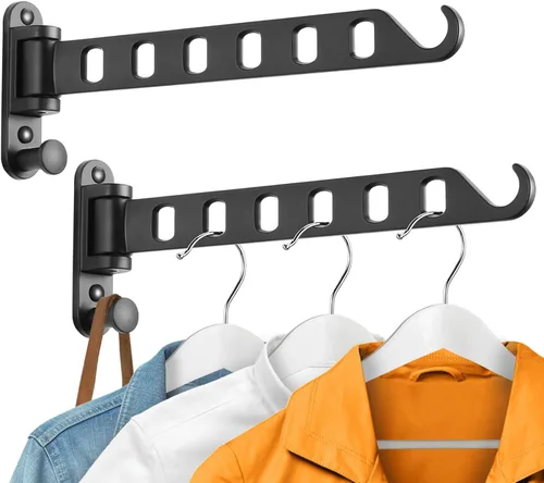 Estante de secado de ropa – Percha de ropa para montar en la pared con brazo oscilante, colgador de ropa de 6 agujeros y barra giratoria para