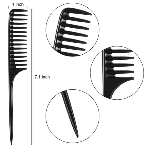 Miniatura 2 de Leinuosen Paquete de 3 peines de cola de dientes anchos, fibra de carbono negra, peine de peluquería antiestática, resistente al calor, adecuado