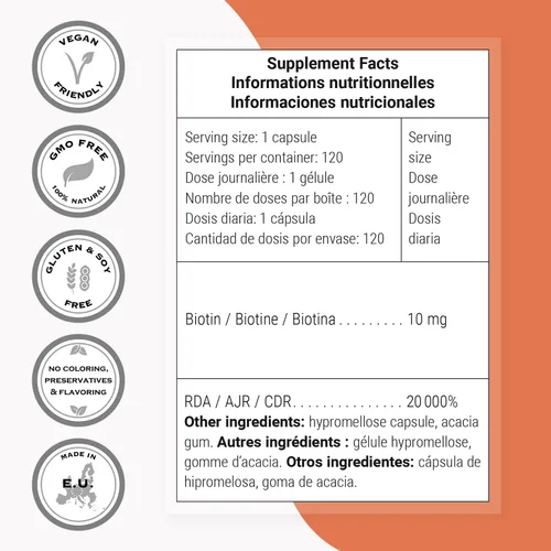 Miniatura 4 de Supersmart - Biotina 10,000mcg / 0.35 oz por día (alta potencia) - Suplemento de biotina de vitamina B7 - Cabello saludable, piel y uñas Sin OMG