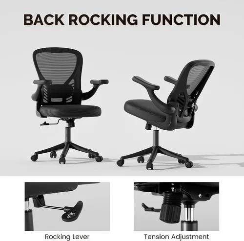 Miniatura 6 de Ollega Silla de escritorio para computadora con ruedas, silla de oficina de malla con brazos abatibles, soporte lumbar ajustable, silla de Negro