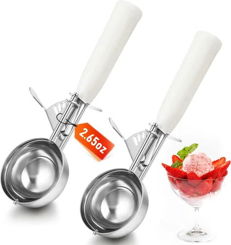 Miniatura 7 de Reallnaive 2 Cucharas para Galletas con Liberación, Cuchara para Helado con Liberación por Gatillo, Cuchara de Porción de Acero Inoxidable