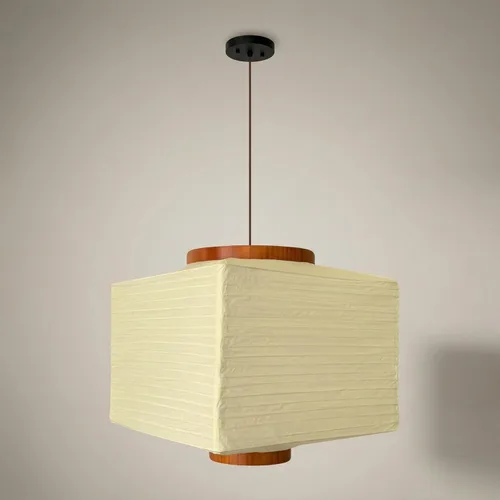 Nogy Lámpara colgante de papel estilo japonés, pantalla de papel colgante de arroz blanco roto con cable (11.5 cuadrados, cableado)