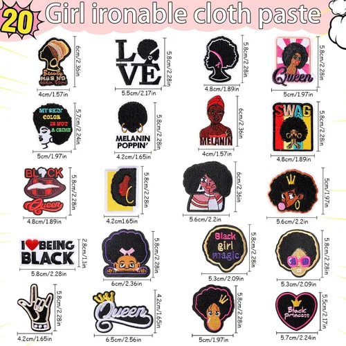 Miniatura 2 de Yunsailing 20 parches bordados para ropa de niña negra, parches bordados para coser en apliques para ropa, mochilas, jeans, chaquetas, manualidades
