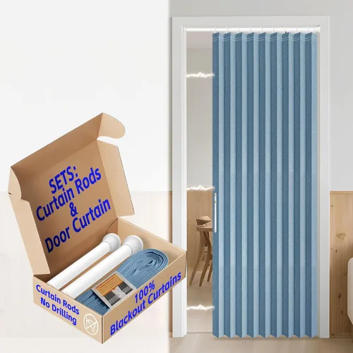Miniatura 29 de AJAZZ Cortina de puerta magnética 100% opaca de acordeón para armario, cortina invisible para puerta interior de dormitorio, sala de estar, pasillo