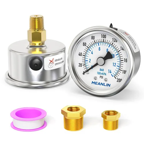 MEANLIN MEASURE Medidor de presión en seco de acero inoxidable de 0 ~ 200 psi, esfera de cara NPT de 2 pulgadas, impermeable para compresor de aire,