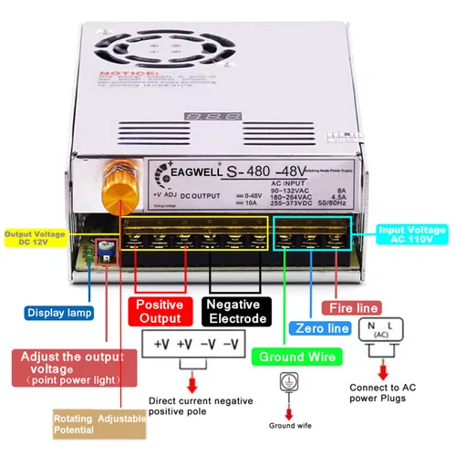 Miniatura 6 de EAGWELL Fuente de alimentación CC CA 110V/220V a DC 0-48V 10A 480W Buck Convertidor, adaptador LED ajustable regulado 5V 12V 24V 30V 36V 48V Volt