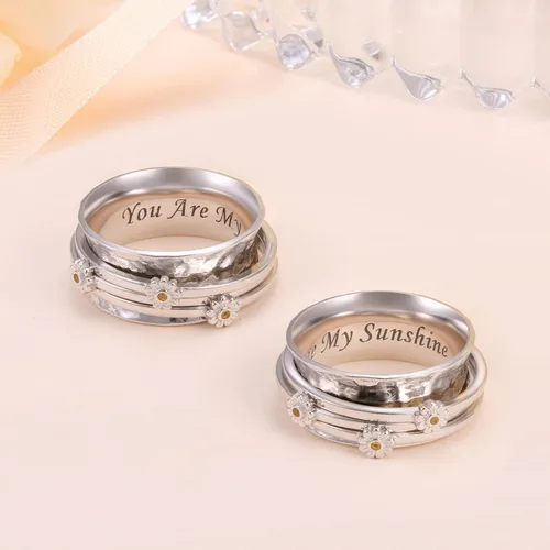 Miniatura 19 de Anillo giratorio para aliviar la ansiedad con margaritas You Are My Sunshine Flower Fidget Ring de plata esterlina TDAH para aliviar el estrés