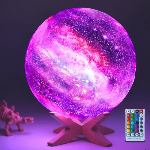 Lámpara de luna de 4.3'' para niños, luz nocturna, lámpara de galaxia, 16 colores, luz LED con control táctil y remoto, lámpara de mesita de noche,