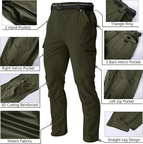Miniatura 3 de WENRONSTA Pantalones cargo de senderismo para hombre, secado rápido, ligeros, impermeables, 6 bolsillos, para exteriores, pesca, montaña
