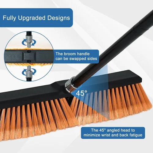 Miniatura 7 de PBHEPJ Escoba de empuje de 24 pulgadas para exteriores, resistente, escoba de tienda con mango largo de 60 pulgadas para limpiar azulejos al aire