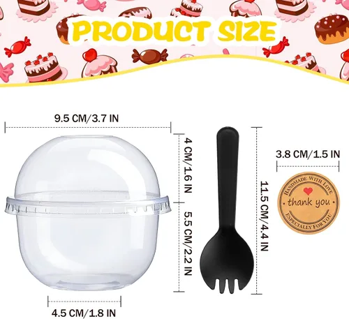 Miniatura 4 de Cunhill Paquete de 50 tazas de postre con tapas de cúpula, vasos de plástico desechables con tapas transparentes para mascotas (sin agujero)