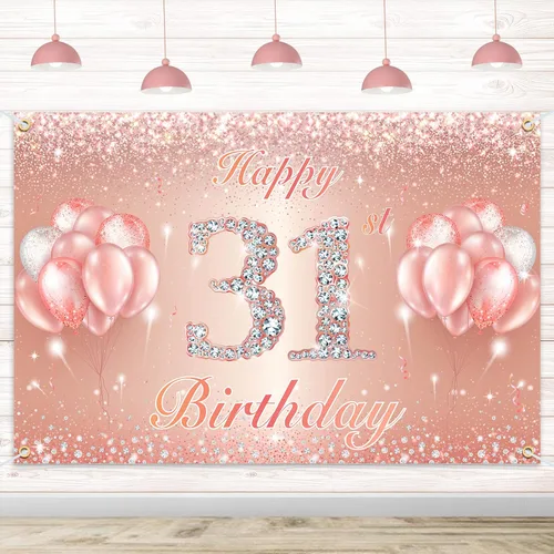 Miniatura 22 de Fondo de pancarta de feliz cumpleaños 10 – Suministros de decoración de fiesta de cumpleaños 10 para niñas o niños – Oro rosa 4 x 6 pies