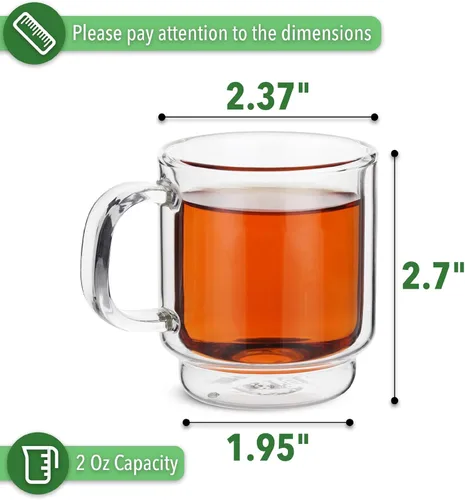 Miniatura 3 de BTaT- Tazas de café apilables de doble pared, 2 onzas, juego de 6, tazas de café Demitasse transparentes, tazas de café con aislamiento de doble