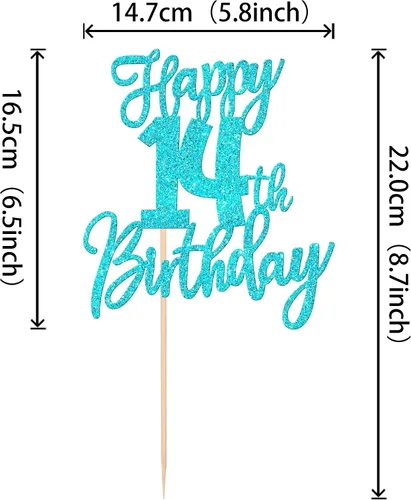 Miniatura 2 de 1 unidad de decoración para pastel de feliz 14 cumpleaños, decoración para pastel de 14 años, decoraciones para pastel de cumpleaños número catorce