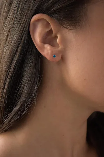 Miniatura 3 de Aretes de tuerca de oro macizo de 10 quilates de 0.157 in con piedra natal genuina