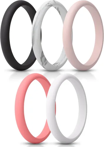 Miniatura 35 de ThunderFit - Realzadores de anillos de silicona delgados y apilables para mujer, alianzas de boda de silicona, 2.5 mm de ancho y 2 mm de grosor