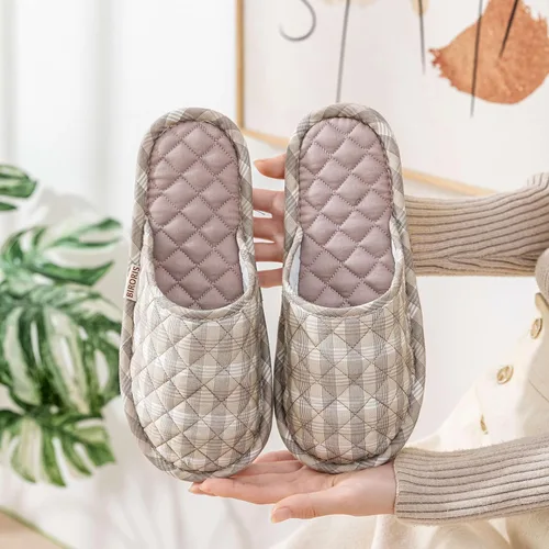 Miniatura 7 de 3 pares de zapatillas de casa florales de algodón para mujeres, zapatillas interiores de punta abierta cómodas lavables portátiles plegables