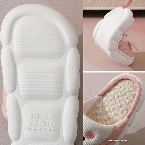 Miniatura 4 de Aucomfo Pantuflas de lino, bonitas pantuflas de animales para mujeres y hombres, bonitas pantuflas de casa para mujeres, pantuflas de casa kawaii