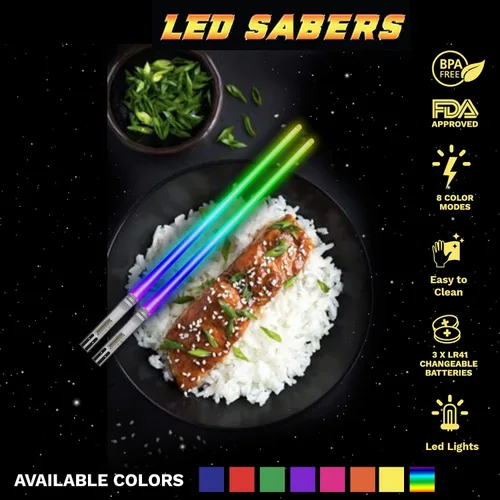 Miniatura 6 de LIGHTSABER CHOPSTICKS LIGHT UP STAR LED WARS Glowing Light Saber Chop Sticks REUSABLE Sushi Lightup Sabers Removable Handle Dishwasher Safe 8