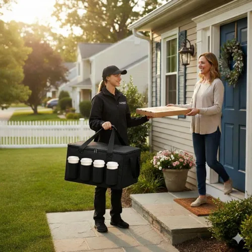 Miniatura 3 de musbus Bolsa de catering para doordash uber eats 22x14x13 Bolsa aislada para entrega de alimentos con portavasos/portabebidas Premium XXL, bebidas