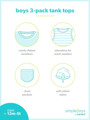 Miniatura 5 de Simple Joys by Carter's - Camisetas sin mangas para niños, paquete de 3