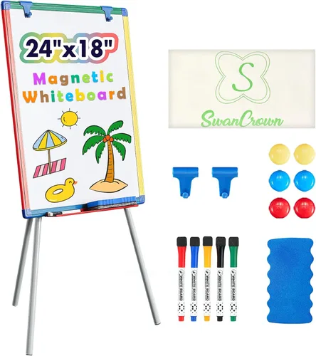 Miniatura 10 de Pizarra de Borrado en Seco con Soporte, Pizarra Blanca Magnética para Niños, Pizarra de Caballete Rotafolio para Aula, Pizarra Blanca con Soportes