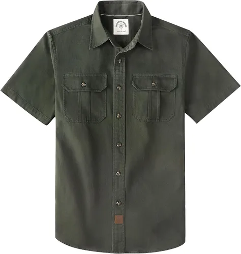 Dubinik® Camisas de manga corta con botones para hombre, camisa de trabajo para hombre, 2 bolsillos, vintage, de algodón, con botones, comodidad