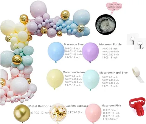 Miniatura 7 de Kit de arco de guirnalda de globos de arco iris, 171 piezas de globos de látex pastel, colores macarrón, 5, 10, 12, 18 pulgadas, cumpleaños, baby