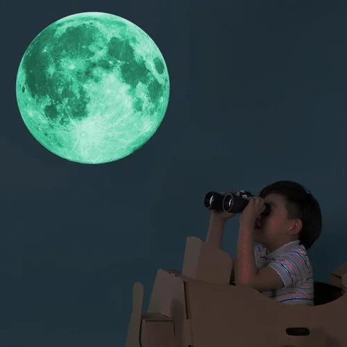 Quanhaigou Calcomanías de luna que brillan en la oscuridad para pared o techo – Calcomanías de pared de luna grande luminosas verdes decoración de