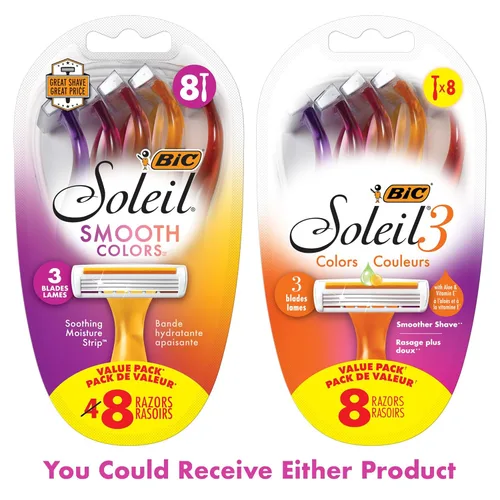 Miniatura 7 de BIC Soleil - Maquinillas de afeitar desechables de 3 hojas para mujer, 3 colores, tira lubricante de aloe vera y vitamina E para afeitados suaves
