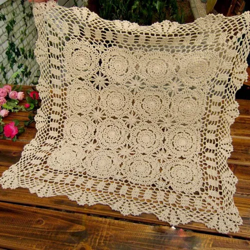 Miniatura 12 de Hetao Mantel cuadrado de ganchillo 100% algodón hecho a mano, manteles de encaje, color beige, 31 pulgadas