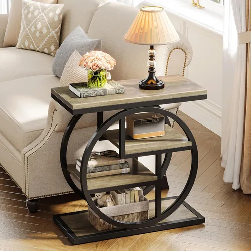 Miniatura 3 de Tribesigns Mesa auxiliar para sala de estar, mesa lateral estrecha de 4 niveles con estantes de almacenamiento, mesa de noche industrial