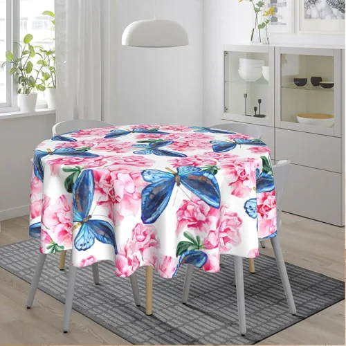 Miniatura 7 de Gianlaima Mantel redondo de primavera con diseño de mariposa azul azalea rosa, impermeable, lavable, para el hogar, restaurante, cocina, picnic