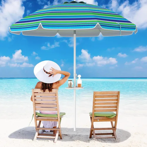 Miniatura 12 de Tangkula Sombrilla de playa portátil de 7.2 pies, sombrilla portátil para exteriores con anclaje de arena, inclinación ajustable, poste de acero