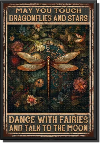 Miniatura 23 de LIUAXICIA Letreros divertidos de metal con texto en inglés «Into The Forest I go to Lose My Mind and Free My Soul Dragonfly», decoración de pared