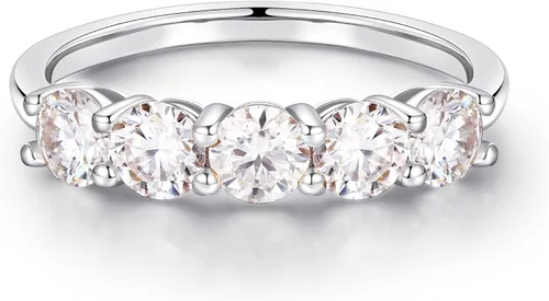 MOOSEA 5 Stone Moissanite Rings for Women, 3.75MM D Color VVS1 Clarity Lab Created Diamond Anniversary Rings 14K White Gold Vermeil S925 Sterling